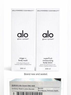 ALO Glow System Body Wash + Lotion Bundle Mega-C + Superfruit 200ml NEW Sealed